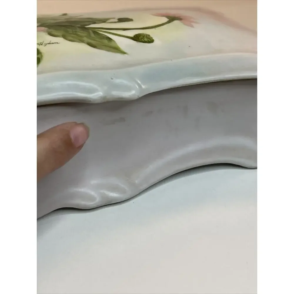 Vintage 1965 Hand painted Jewelry/Trinket Porcelain Box Lined By C Hayden